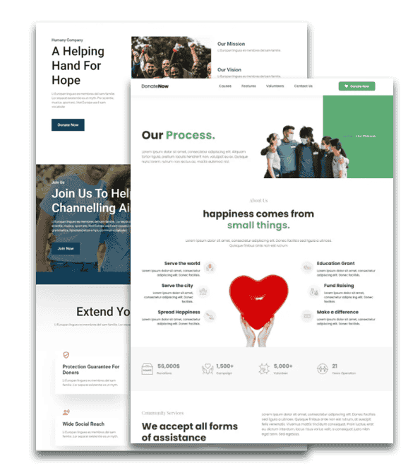 Charity website mockups