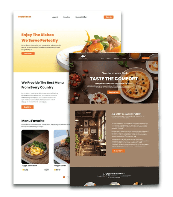 restaurant website mockups